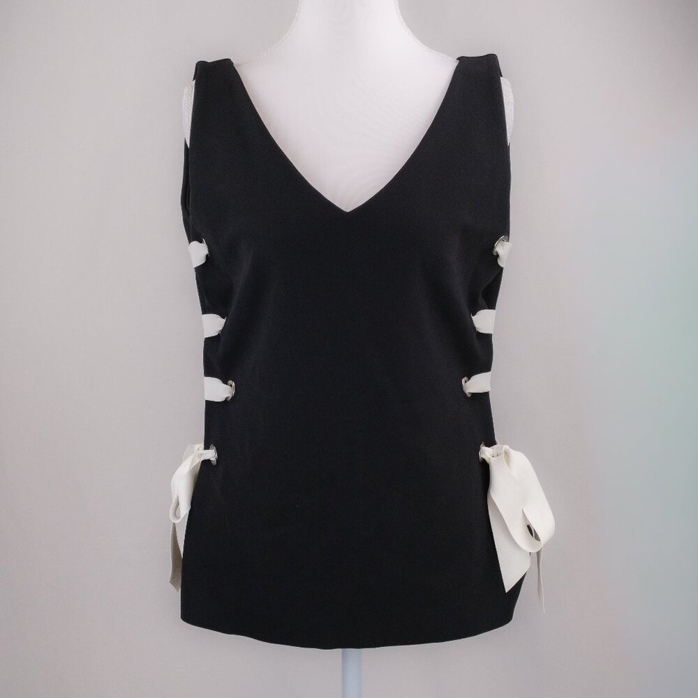 Chiara Boni La Petite Robe Agaty Lace Up Top, Black/White, Size US 10 (IT 46)